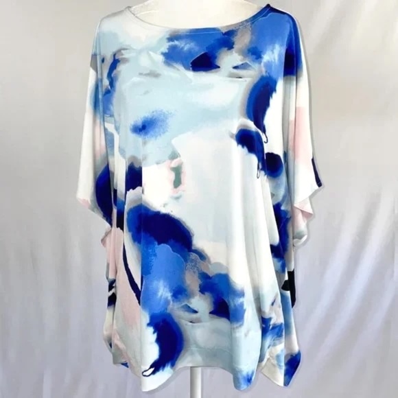 New Alfani Printed Dolman Sleeve Top Paint Profusion Blue Multicolor Size Small - Picture 5 of 16